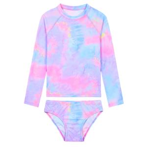 Tziharora Girls Swimsuit 3-4T Pink Purple Tie Dye Long Sleeve Rash Guard (Purple)