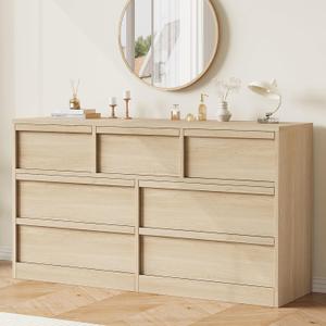 GarveeHome 7 Drawer Dresser for Bedroom, 54in Wide Natural Oak 7 Chest of Drawers with Large Storage, Wooden Dresser Organizer for Living Room, Nursery, Entryway, 15.9"D x 54"W x 30.6"H