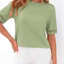BTFBM Short Sleeve Shirts for Women 2026 Lace Summer Tops Spring Casual Loose Crew Neck T-Shirt Cute Vacation Outfits (S)