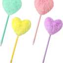 Pom Pom Ballpoint Pen 4 Pack Heart Shape Puffy Pens Fluffy Pen for Girls Colorful Fuzzy Pens Ballpoint Pens for Office and Party Supplies