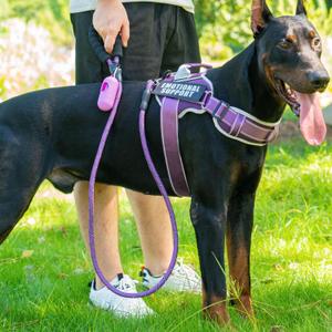Neck Padded Service Dog Vest Harness and Leash Set, No Pull Adjustable Service Pet Harness with 8 Dog Patches, Reflective in Training Easy Control Pet Vest with 5ft Dog Leash for Medium & Large Dogs (Purple)