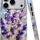 Case Compatible with iPhone 17 Pro,Glossy Hybrid 2-Layer Hard Shell,Shockproof Soft for Girl Women,Lavender Flower Purple Stained Glass