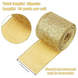 1 Roll 20 Yards Christmas Ribbon Metallic Glitter Ribbon Wired Edge Decorative Fabric Ribbons for Party Wrapping Home Decorations Wedding Birthday DIY Crafts 2.5 Inch (Gold)