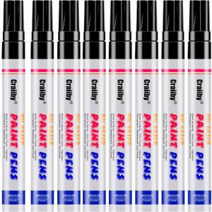Black Paint Markers, 8 Pack Oil-Based Waterproof Quick Dry Permanent Paint Pen Set for Rocks Painting, Wood, Fabric, Plastic, Canvas, Glass, Mugs, Metal, Tire, Stone, DIY Craft