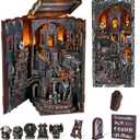 MiniCity Book Nook Kit with LED Light, DIY Miniature Dollhouse Booknook Kit, Creepy Scary 3D Wooden Puzzle Bookshelf Insert Decor for Stress Relief Craft for Book Lovers & Adult (Haunting Relics)