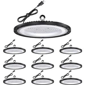 200W UFO LED High Bay Light 10-Pack, 30000LM 5000K AC100-277V UFO High Bay LED Shop Light with Plug Alternative to 800W MH/HPS for Garage Workshop Warehouse Factory Gym Barn.