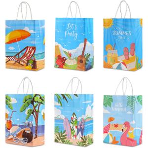 NQEUEPN 24pcs Beach Party Paper Bags, Summer Goodie Gift Bags Pool Party Snack Favor Bags Beach Candy Treat Bags for Kids Boys Girls Hawaiian Luau Summer Party Favors Supplies