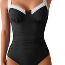 B2prity Women's Underwire One Piece Swimsuits Tummy Control Bathing Suits Push Up Swim Suit Color Block Swimwear (Large, Black, White)