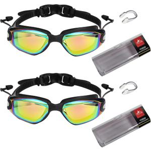 2 x YLYUELANG Swimming Goggles with Earplug Design,No Leaking,Anti-Fog,Anti-UV,Perfect Swim Goggles for Men,Women and Youth
