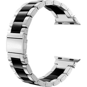Wearlizer Compatible with Apple Watch Bands, Mens Womens Replacement Strap Silver Stainless Steel & Black Resin Wristband Fashion Metal iWatch, Size: 38/40/41/42mm(Series 11 10)