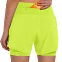 Ksmien Women's 2 in 1 Running Shorts - Lightweight Athletic Workout Gym Yoga Shorts Liner with Phone Pockets, Large, Fluores Yellow