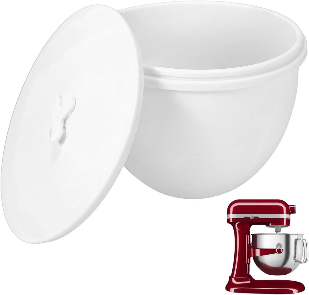Silicone Bowl Liners for KitchenAid 7Qt Stand Mixers, Mixing Bowl Inserts with Lids, Replacement Mixer Accessories (White, 7QT)