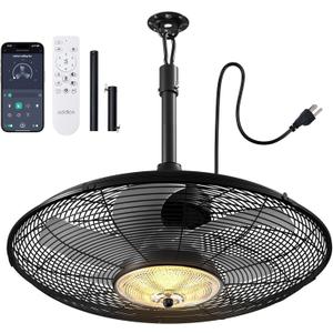 addlon Outdoor Ceiling Fan with Light for Patios, 20" IP65 Waterproof Gazebo Fan Remote&APP Control, 6 Speeds, 3CCT Dimmable, Plug in Ceiling Fan with Hook Hanging Caged Fan for Pergola Porch Canopy