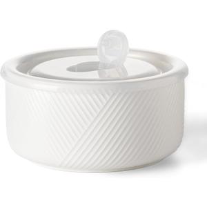 Large Ceramic Bowls with Lids: 32 oz Microwave Safe Food Storage Containers for Soup Salad Meal Prep Lunch Picnic Camping - 6 Inch, Set of 1 (White)