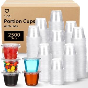 Bokon 2500 Sets Clear Plastic Portion Cups With Lids Condiment and Dipping Sauce Container Salad Dressing Container Airtight and Stackable Souffle Cups for Lunch, Party, Trips(1 oz)
