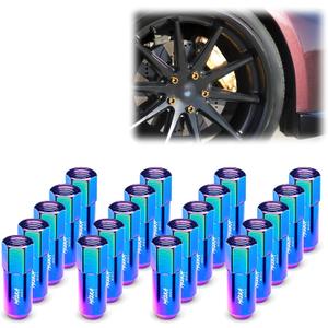 Neo Chrome 20 PCS M12x1.5 Lug Nuts 60mm Extended Tuner Aluminum Wheels Rims Cap WN02