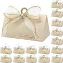GLGHMH Wedding Candy Boxes, Beige Wedding Favor Boxes Chocolate Treat Gift Boxes,with Wooden Beads and Ribbon,for Wedding Bridal Shower Baptism Baby Shower Birthday Party Decoration Supplies(20pcs,S)