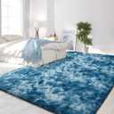 FlyDOIT Large Area Rugs for Living Room, 5x8 Feet Tie-Dyed Dark Blue Shaggy Rug Fluffy Throw Carpets, Ultra Soft Plush Modern Indoor Fuzzy Rugs for Bedroom Girls Kids Nursery Room Dorm Home Decor