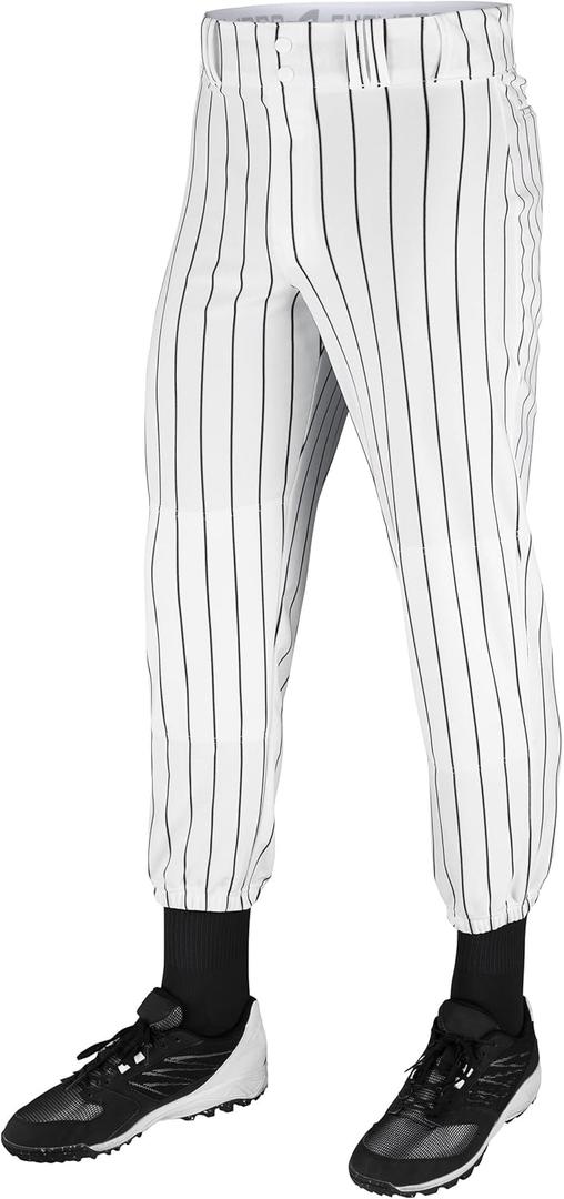 CHAMPRO Boys' Triple Crown Pinstripe Polyester Baseball Pants (Large, White, Black) CHAMPRO Boys' Triple Crown Pinstripe Polyester Baseball Pants (Large, White, Black)