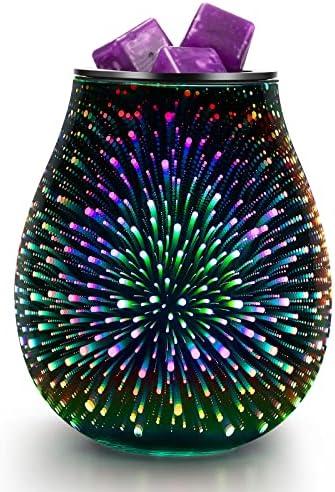Calentador elctrico de cera de vidrio 3D con calefaccin estable, bandeja de silicona reutilizable PTC, 7 colores cambiantes, luz LED nocturna, calentador de aroma para calentadores de