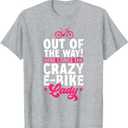 Electric Bike Cycling Biker Crazy E-Bike Lady T-Shirt, Heather Gray, XXL 