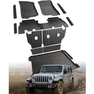 Floor Mats for Jeep Wrangler JL Gas 2018-2026 4-Door
All-Weather Protection,Anti-Slip Durable TPE Cargo Liner and Backrest Mats,Door Sill Guards,Full Coverage Set Accessories