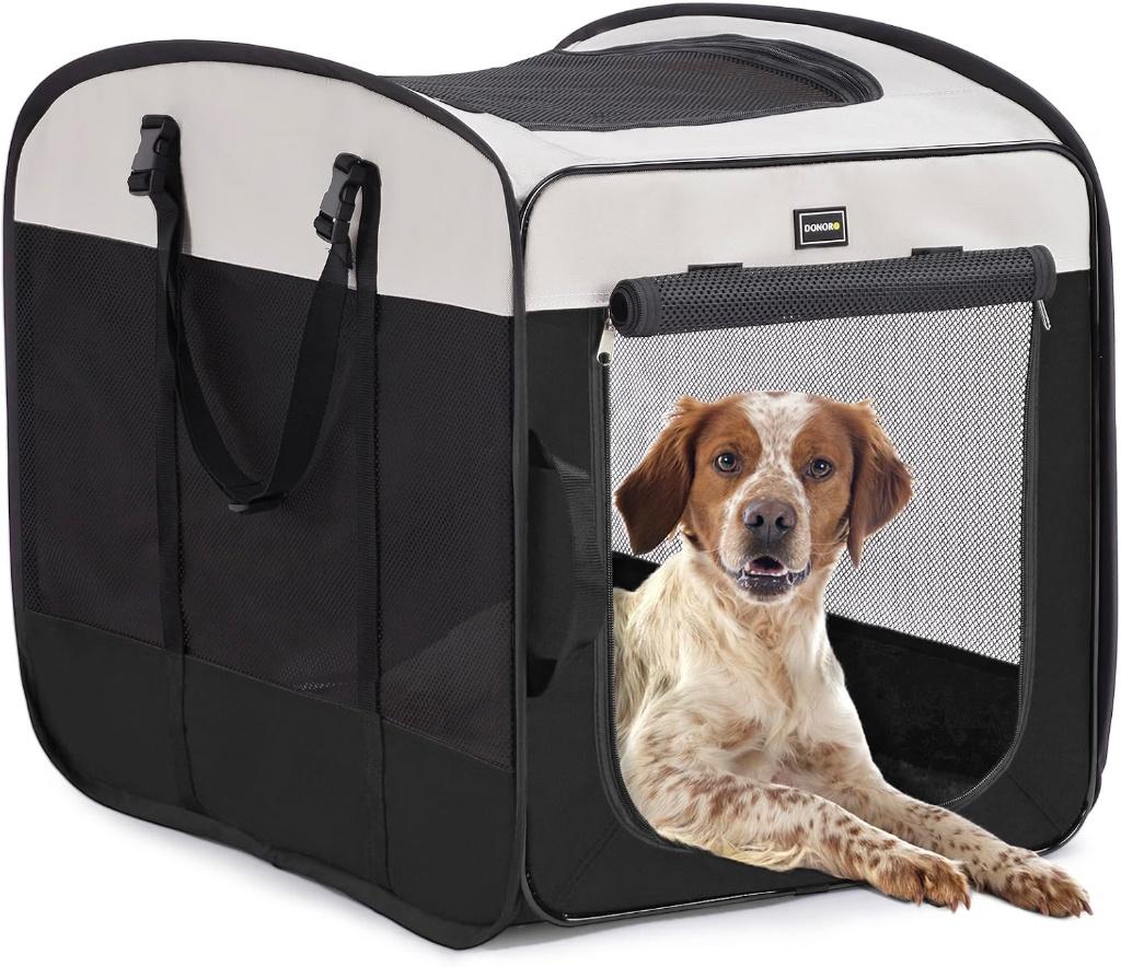 DONORO Dog Kennels and Crates for Medium Dogs, Portable Pop Up Indoor Pet Cage with Sturdy Wire Frame, Collapsible Travel Crate Soft Sided Cat Bag Escape Proof (Black, 36.0" L x 23.0" W x 28.0" H)
