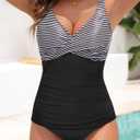 Yonique Tankini Swimsuits for Women Tummy Control Bathing Suits Two Piece Tankini Tops with Bikini Bottoms Twist Swimwear (Black, XXL)