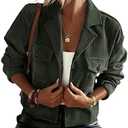 Kwoki Women's Corduroy Jackets Casual Long Sleeve Button Down Shirt Jacket Shacket Fashion Trendy Blazer Tops with Pockets S