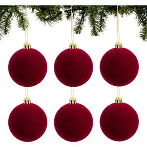 6pcs Velvet Christmas Balls 2.36 Inches Flocked Christmas Hanging Ornaments Ball Red Xmas Tree Velvet Balls for DIY Craft Projects Wedding Christmas Tree Home Decor