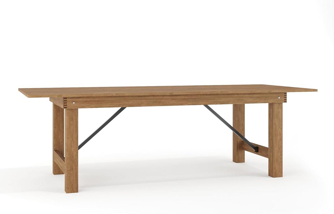 Flash Furniture Hercules Series 8' x 40" Rustic Solid Pine Folding Dining Table, Rectangular Antique Farmhouse Dining and Event Extension Table