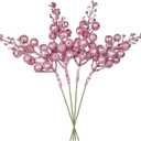 DearHouse 14 Pack Christmas Glitter Berries Stems, 7.8Inch Artificial Christmas Picks for Christmas Tree Ornaments, DIY Xmas Wreath, Crafts, Holiday and Home Decor (Pink)