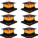Dynaming 6 Pack Solar Post Cap Lights Outdoor with Flickering Flame Light, Fence Post Solar Lights Fit for 4x4 5x5 6x6 Vinyl/Wooden Posts, High Brightness SMD LED Lighting Decor for Garden Deck Patio (Black)