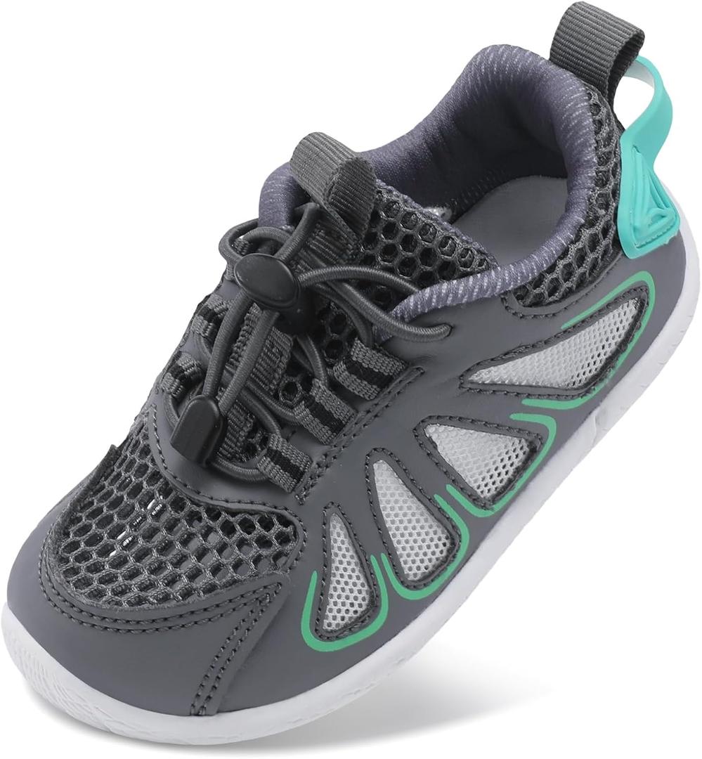 BARERUN Toddler Shoes Boy Girl Sneakers Lightweight Breathable Barefoot Running/Walking Shoes Toddler Tennis Shoes with Adjustable Tightness (8.5-9 Toddler, Darkgray)