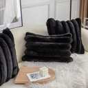 Neelvin Black Faux Fur Cozy Soft Striped Decorative Throw Pillow Covers 18x18 inch Set of 2,Velvet Pillowcase Cushion Case for Sofa Couch