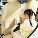 Leatherette Car Seat Protector - 2 Pack Large Car Kick Mats with Storage Pockets Organizer Seat Back Cover Against Dirty Shoes & Scratches, Universal Fit for Most Vehicles, Beige