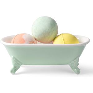 6.5" Ceramic Mini Decorative Clawfoot Bathtub Bar Soap Dish, Kitchen Sponge Holder and Shower Tray for Bathroom, 1 Pack(Bright Teal)