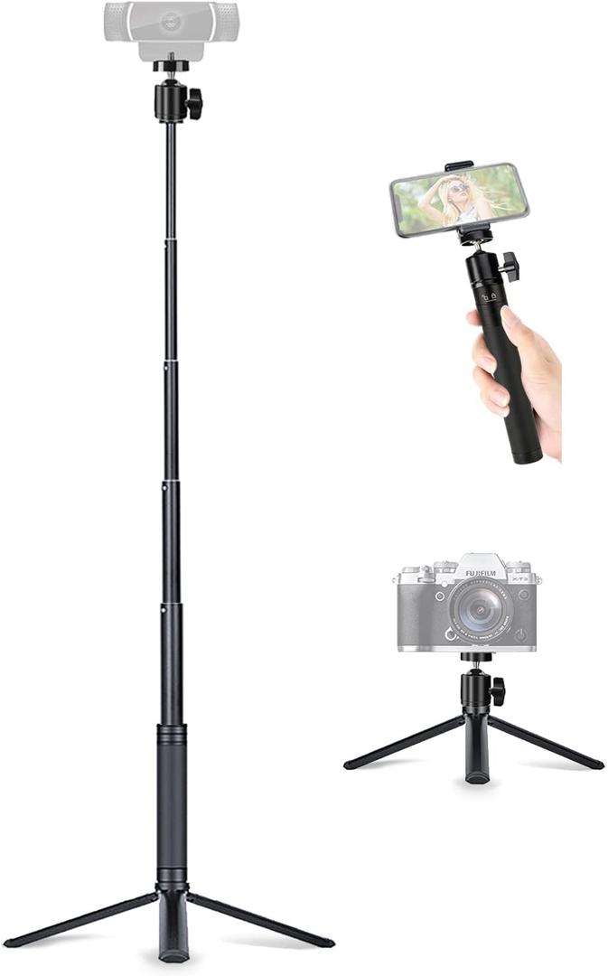 JCWINY 30" Tall Webcam Stand Tripod Extendable Desktop Tabletop Webcam Tripod Web camera Mount Aluminum Desk Tripods Stand for Logitech Brio Webcams C925e C922x C930e C922 C930 C920 C615 iPhone Camera