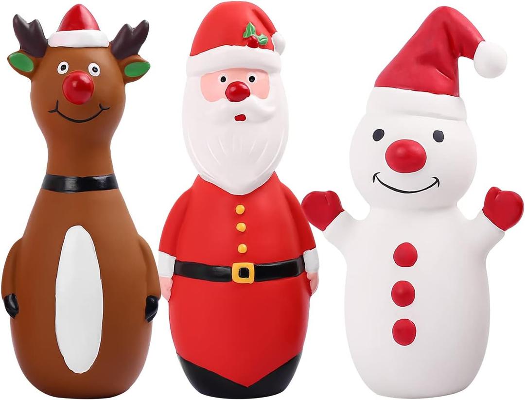 Malier 3 Pack Christmas Dog Toys, Durable Latex Squeaky Dog Chew Toy, Funny Interactive Dog Toys Perfect for Puppy Small Medium Pets Dogs