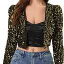 Allegra K Women's Sequin Shrug Open Front Collarless Glitter Sparkly Crop Blazer Jacket L