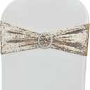 100 Pcs Chair Sashes Sequin Stretch Chair Bands Spandex Polyester Bows for Party Hotel Wedding Banquets Decoration - Champagne