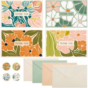 Thboxes Thank You Cards with Envelopes, 36 Pack Teacher Appreciation Cards with Stickers, 4x6 Inch Thank You Card Bulk for Graduation, Teacher's Day, Mother's Day, Wedding, Nurses Week Gifts