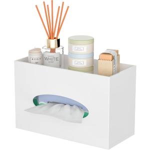 White Acrylic Tissue Box Cover Rectangular,Acrylic Tissue Dispenser with Storage Tray for Bathroom Kitchen Home Office(White, 9.85x4.5x6.3)