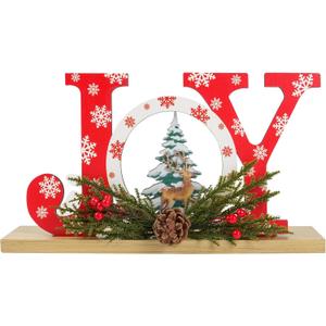 Christmas Wooden Joy Sign Decor,Christmas Tiered Tray Tabletop Decorations Indoor,Cutout Letter Freestanding Xmas Centerpiece Table Joy Sign for Party New Year Winter Holiday Home Fireplace Decor (Large)