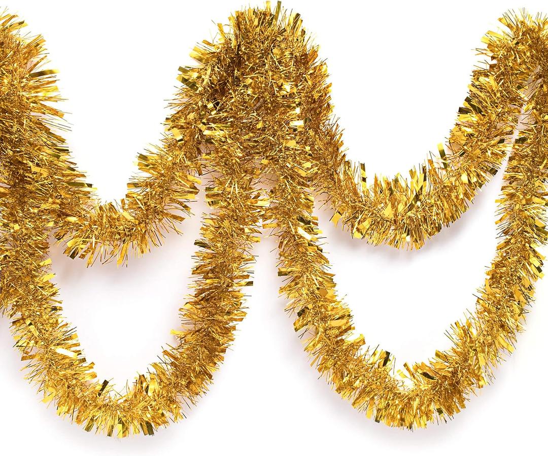 Anderson's Metallic Gold Tinsel Twist Garland, 25ft Holiday Decoration, Christmas Tree Trim, Parade Float Decor, Party Supplies, Halloween, Graduation, Indoor Outdoor Event Garland