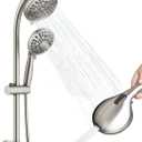 High Pressure Handheld/Rain 82-mode 3-way Shower Head Combo with 25.75" Adjustable Drill-free Stainless Steel Slide Bar, Pet & Tub Power Wash and Anti-clog Nozzles, with 5ft Hose - Brush Nickel