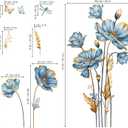 decalmile Large Blue Flower Wall Stickers Floral Butterfly Plants Gold Leaves Wall Decals Bedroom Living Room Sofa TV Background Wall Decor
