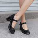 Womens Platform Mary Jane Pumps Ankle Strap Wedge Lolita Dress Shoes Round Toe Goth Uniform Shoes (Color : Black, Size : 7.5 US)