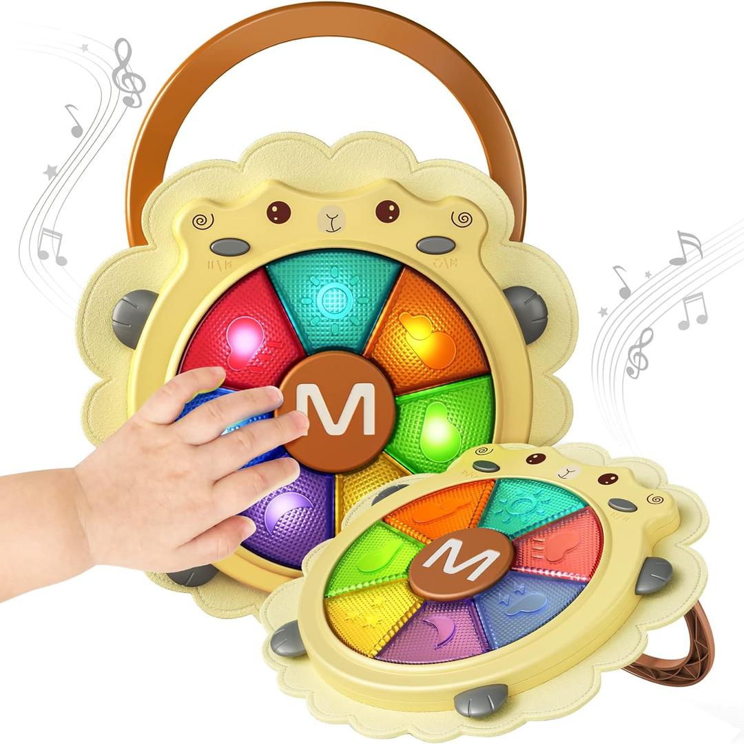 Tumama Baby Musical Drum, Light Up Toy with Sound and Light, Musical Instrument Game, Sensory Activity Learning Educational Kid Toy, Christmas Birthday Gift for Toddler 18 Months+, Sheep