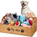 Leinuosen Large Dog Toy Bin Basket, 20 Inch Large Stuff Toy Storage Basket Bin with Bone Handle Cutout Pattern Bamboo Container for Organizing and Storage Dog Leash Chew Toys(Natural, Undivided)